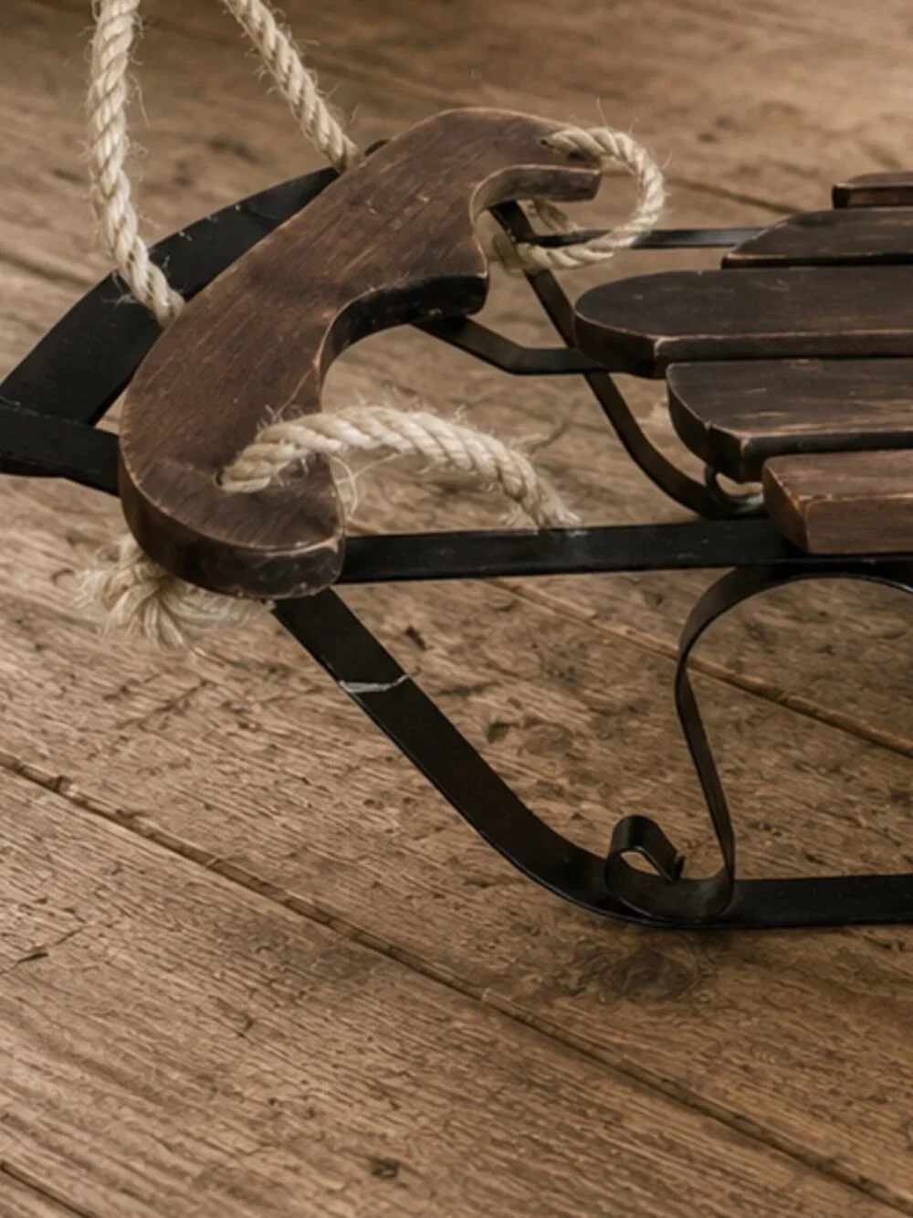 Vintage Rustic Primitive Wooden Snow Sled With Rope Porch Decor